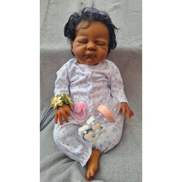🆕20-Inch African American Sleeping Newborn Dolls with Cloth Body & Curly Hair